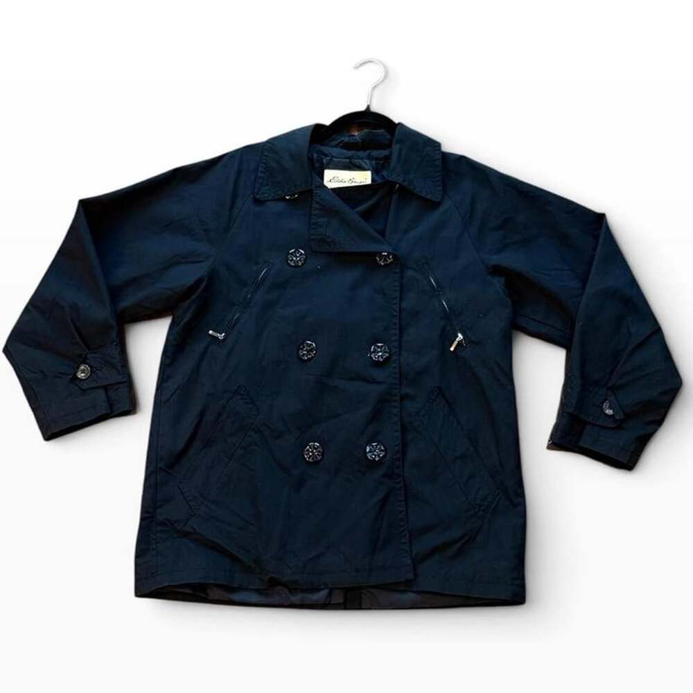 Eddie Bauer Nylon Trench Coat XS/XP Navy Double Breasted